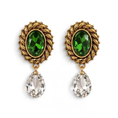 Vstyle Women's Gold / Green Emerald Green Florentine Baroque Drop Earrings