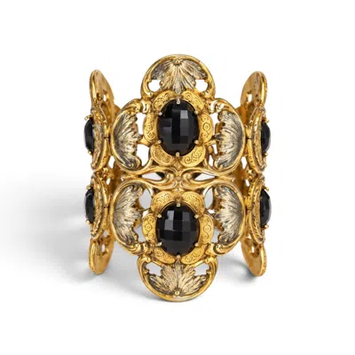 Vstyle Women's Gold Heritage Baroque Black Crystal Statement Cuff