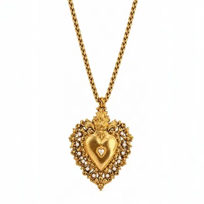 Vstyle Women's Gold Large Pearl Sacred Heart Statement Necklace