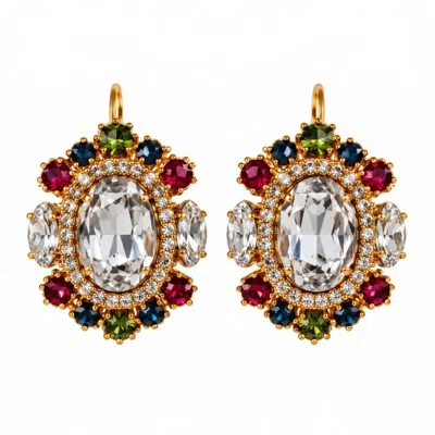 Vstyle Women's Gold Multicolour Crystal Statement Earrings
