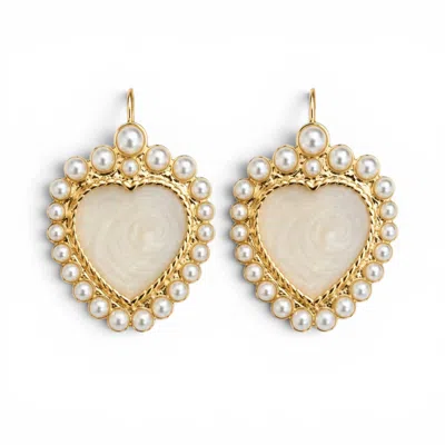 Vstyle Women's Gold Pearl Heart Earrings