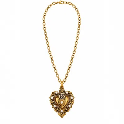 Vstyle Women's Gold Petite Sacred Heart Pearl Necklace