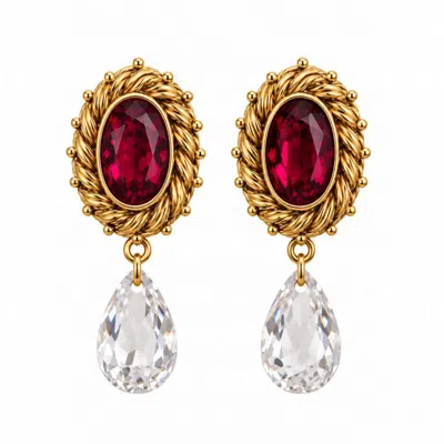 Vstyle Women's Gold / Red Florentine Baroque Crystal Drop Earrings