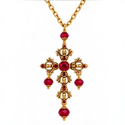 Vstyle Women's Gold / Red Renaissance Cross Necklace