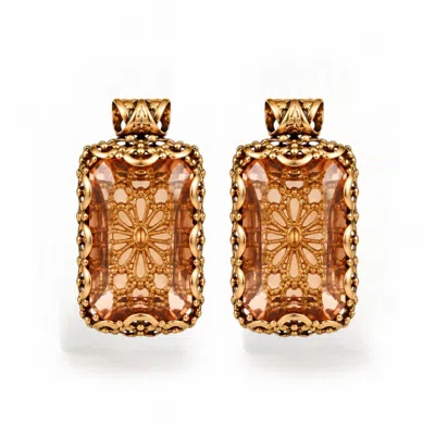Vstyle Women's Gold Rose Crystal Filigree Statement Earrings