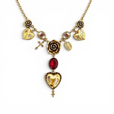 Vstyle Women's Gold Ruby Rose Charm Necklace