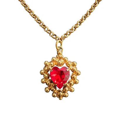 Vstyle Women's Gold Ruby Swarovski Sacred Heart Necklace