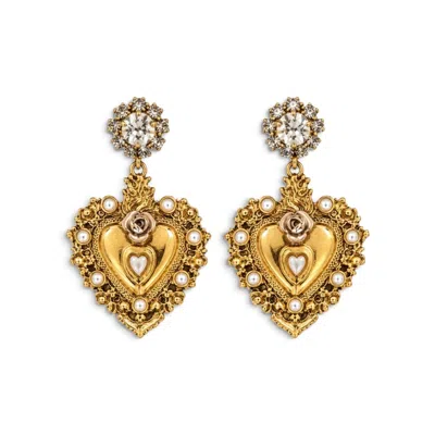 Vstyle Women's Gold Sacred Heart Pearl Earrings