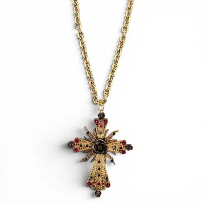 Vstyle Women's Gold Sacred Rose Cross Necklace