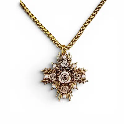 Vstyle Women's Gold Sacred Rose Pearl Cross Necklace