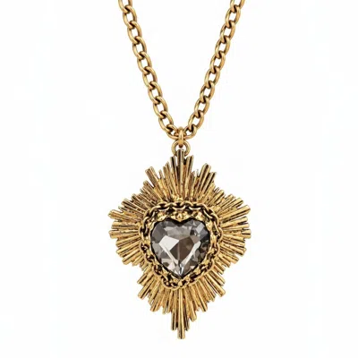 Vstyle Women's Gold Smoky Crystal Sacred Heart Statement Necklace