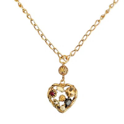 Vstyle Women's Gold Swaroski Crystal Heart Necklace
