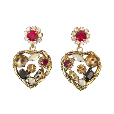 Vstyle Women's Gold Swarovski Crystal Heart Statement Earrings