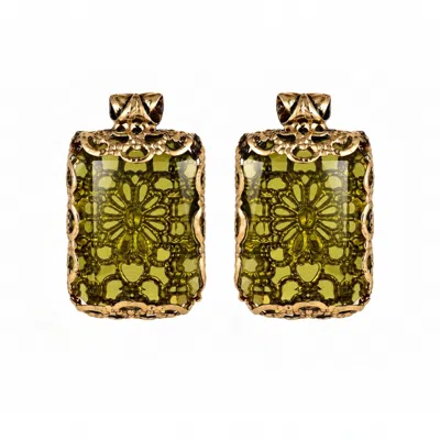 Vstyle Women's Green Olive Crystal Filigree Statement Earrings