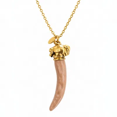 Vstyle Women's Neutrals Italian Cornicello Necklace – Ivory Ceramic & Sculpted Gold