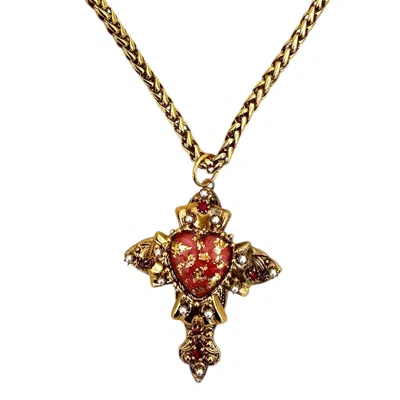 Vstyle Women's Red Enamel & Gold Leaf Necklace