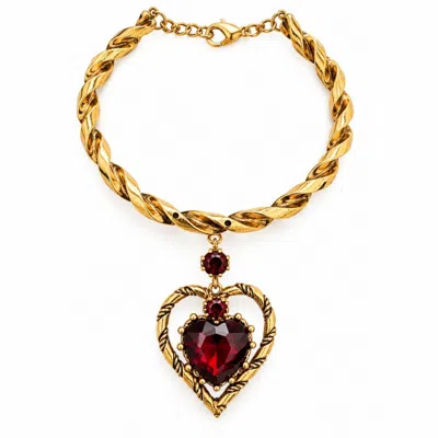 Vstyle Women's Red / Gold Ruby Red Sacred Heart Statement Choker In Red/gold