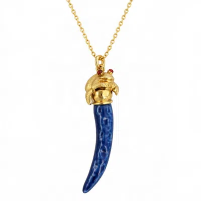 Vstyle Women's The Enchanted Frog – Blue Ceramic Cornicello Necklace In Multi