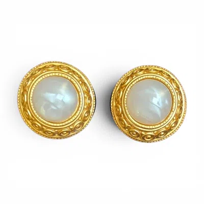 Vstyle Women's Vintage Monet Gold-tone Cabochon Clip-on Earrings