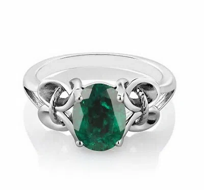 Pre-owned Vt Gems 1.20 Carat Oval Shape Natural Green Emerald Women's Ring In 14kt White Gold In Green (as Depicted)