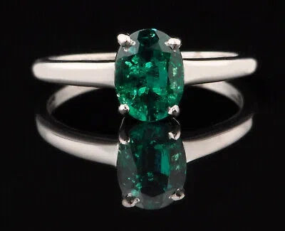 Pre-owned Vt Gems 1.20 Carat Oval Shape Solid White Gold Natural Green Emerald Engagement Ring In Green (as Depicted)