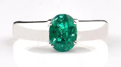 Pre-owned Vt Gems 1.20ct Oval Shape Natural Zambian Green Emerald Women's Ring In 14kt White Gold In Green (as Depicted)