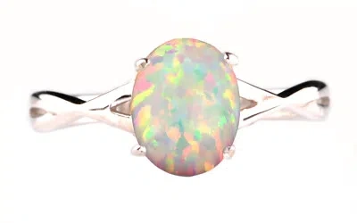 Pre-owned Vt Gems 1.30 Carat Real 14kt Solid White Gold Oval Shape Natural Opal Engagement Ring In As Depicted