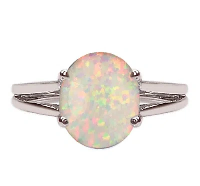 Pre-owned Vt Gems 1.30ct Oval Shape Natural Opal Women's Anniversary Ring In Real 14kt White Gold In Multicolor