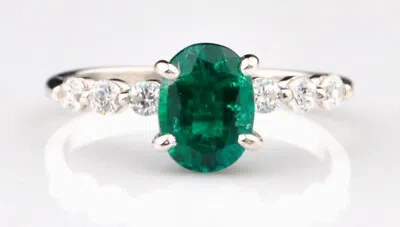 Pre-owned Vt Gems 1.35 Carat 14kt White Gold Natural Green Emerald Igi Certified Diamond Ring