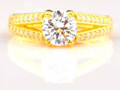 Pre-owned Vt Gems 14kt Gold / 2.55 Carat D-color Round Cut Solitaire With Accents Engagement Ring