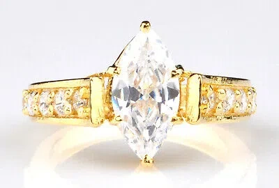 Pre-owned Vt Gems 14kt Gold / D-color Marquise Shape 2.80ct Solitaire With Accents Engagement Ring