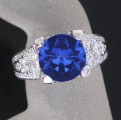 Pre-owned Vt Gems 14kt White Gold 1.85 Carat Natural Blue Tanzanite Igi Certified Diamond Ring