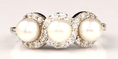 Pre-owned Vt Gems 14kt White Gold / 2.85ct Natural Freshwater Pearl & Igi Certified Diamond Ring