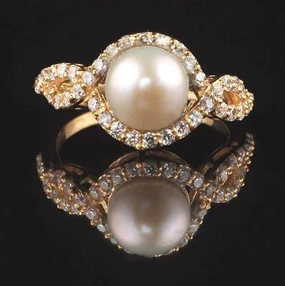 Pre-owned Vt Gems 14kt Yellow Gold / 2.80 Carat Natural Freshwater Pearl With White Diamond Ring