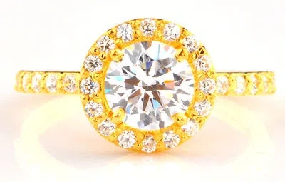 Pre-owned Vt Gems 14kt Yellow Gold / 3.15ct D-color Round Cut Solitaire With Accents Wedding Ring