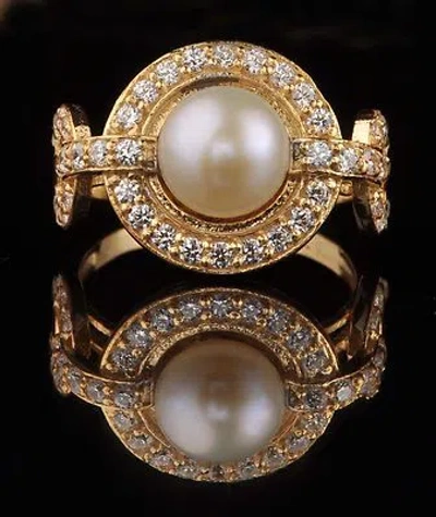 Pre-owned Vt Gems 14kt Yellow Gold / 3.25ct Natural Freshwater Pearl & Igi Certified Diamond Ring