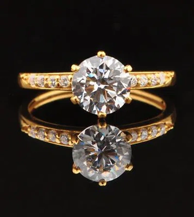Pre-owned Vt Gems 14kt Yellow Gold / 3.30ct D/vvs1 Round Shape Solitaire With Accents Wedding Ring
