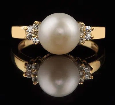 Pre-owned Vt Gems 14kt Yellow Gold / 4.00 Carat Natural Freshwater Pearl With White Diamond Ring