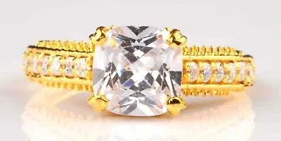Pre-owned Vt Gems 3.95ct D-color Cushion Cut Solitaire With Accents Ring In 14kt Solid Yellow Gold