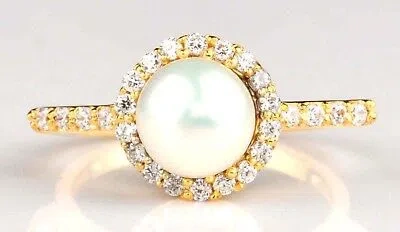Pre-owned Vt Gmes 14kt Yellow Gold With 3.35ct Natural Freshwater Pearl Igi Certified Diamond Ring