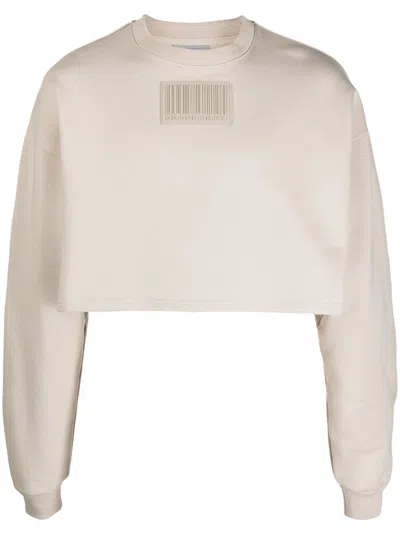 Vtmnts Barcode-patch Cropped Sweatshirt In Nude