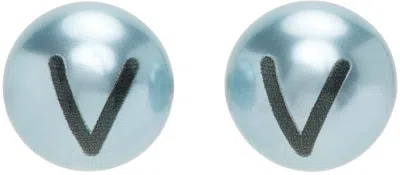 Vtmnts Blue Double Pearl V Earrings In Baby Blue
