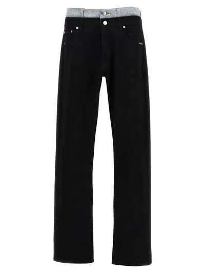 Vtmnts Contrast Waistband Straight-leg Jeans In Black