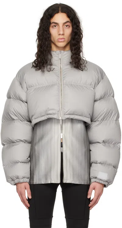 Vtmnts Gray Cropped Down Jacket In Stone