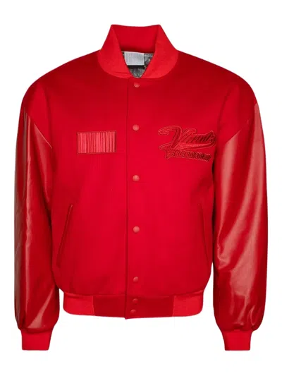 Vtmnts Leather-sleeved Embroidered Jacket In Red