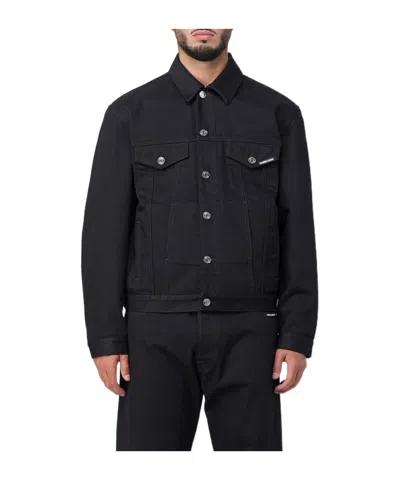 Vtmnts Logo-print Cotton Denim Jacket In Black
