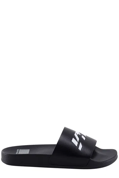 Vtmnts Logo Print Rubber Slide Sandals In Black