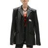 Vtmnts Men's Black Barcode Leather Blazer In Black