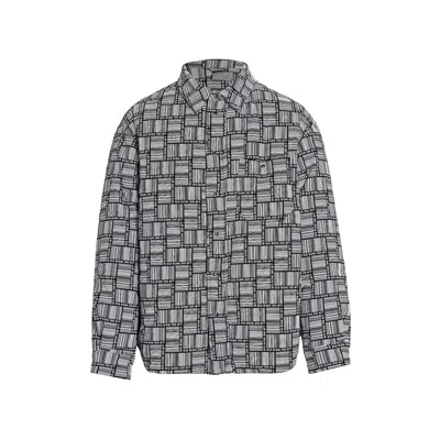 Vtmnts Men's Black/white Barcode Monogram Puffer Shirt In White/black