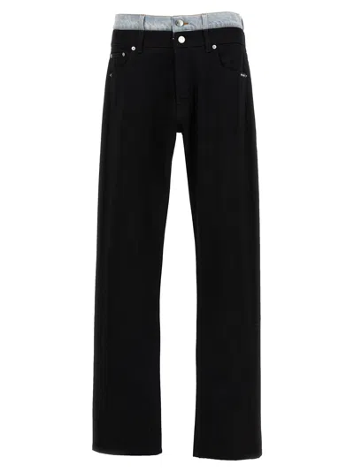 Vtmnts Denim Jeans With Contrast Double Waist Detail In Black